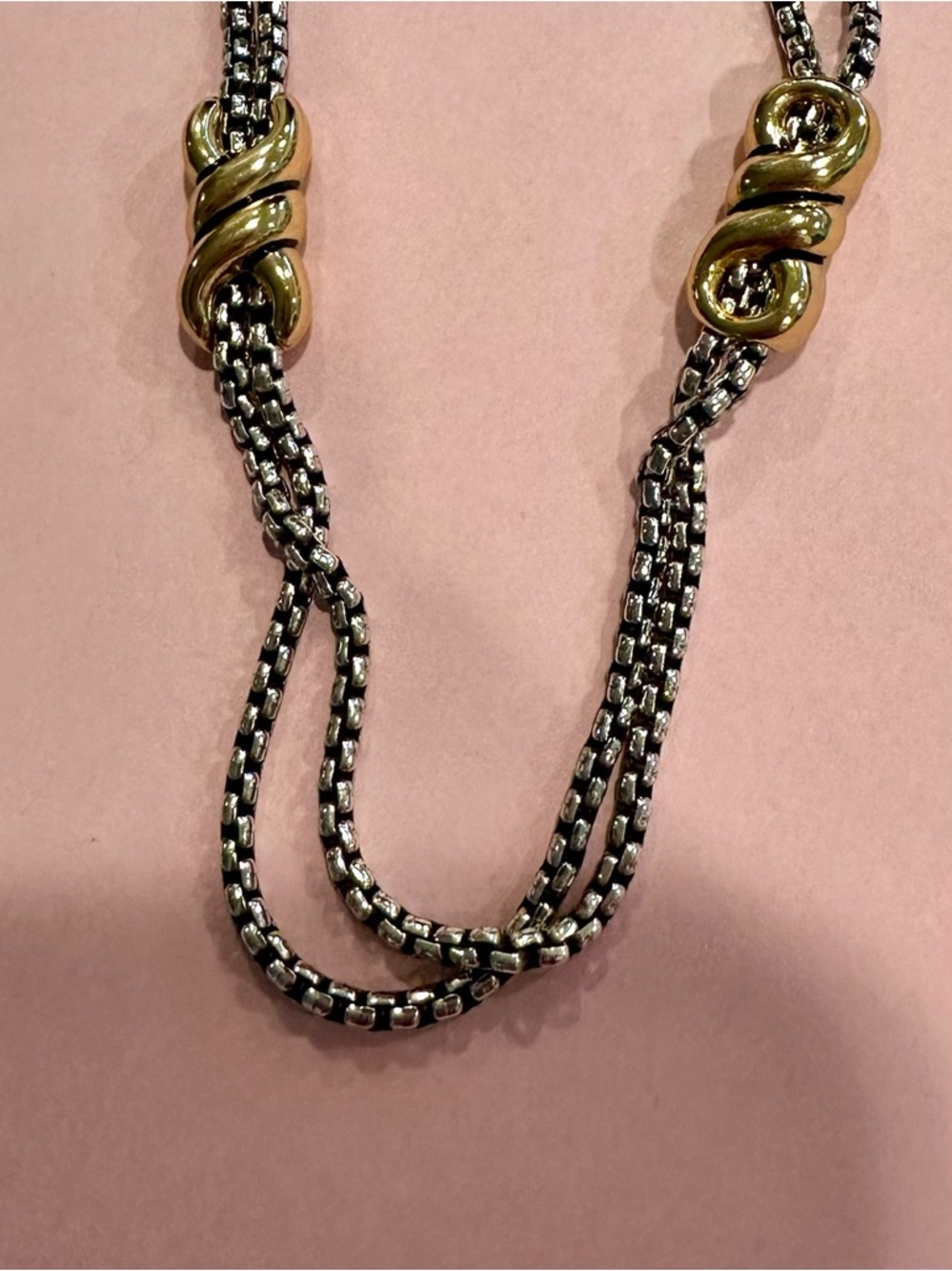 Brighton Interlock Twist Two-Tone Silver and Gold Knot Layered Necklace. - Picture 5 of 7